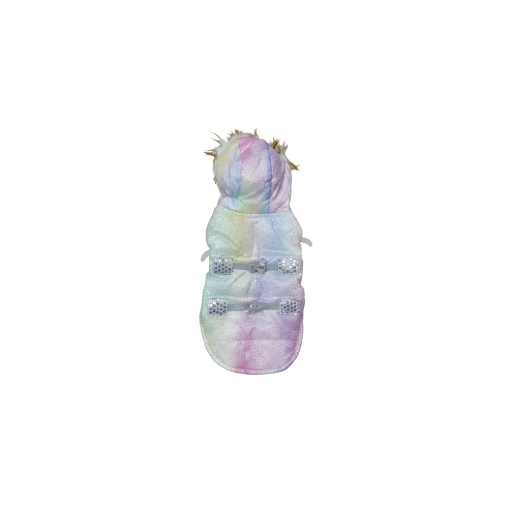 Coco Lane Couture Pet Parka Dog Size S Rainbow Pink Glitter Faux Fur Hood